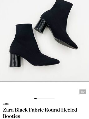 Zara Black Fabric Round Heeled Booties